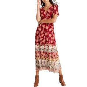 Madewell Women’s Tulip-Sleeve Maxi Dress in Tall Sunflowers Floral Red sz 2